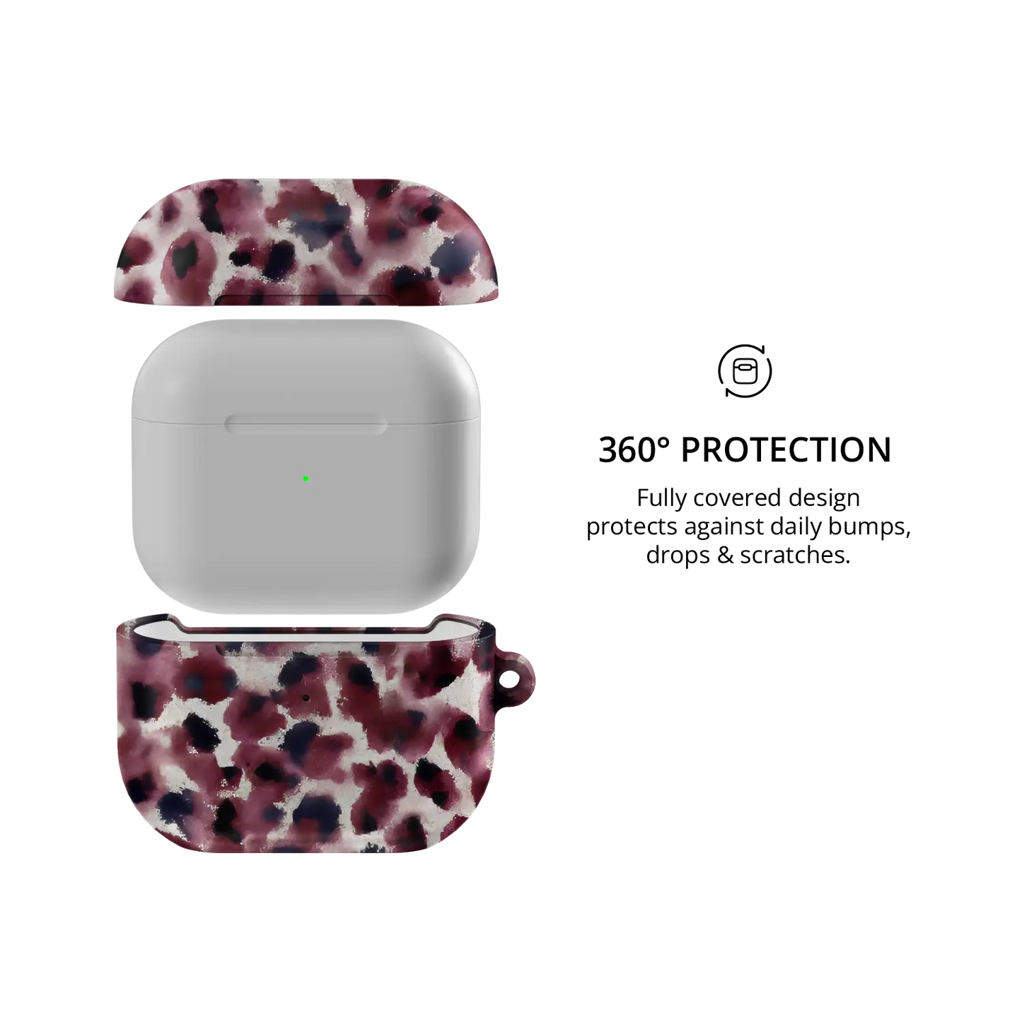 Bitten | Dark Red Cheetah AirPods Case - 360 degree protection view