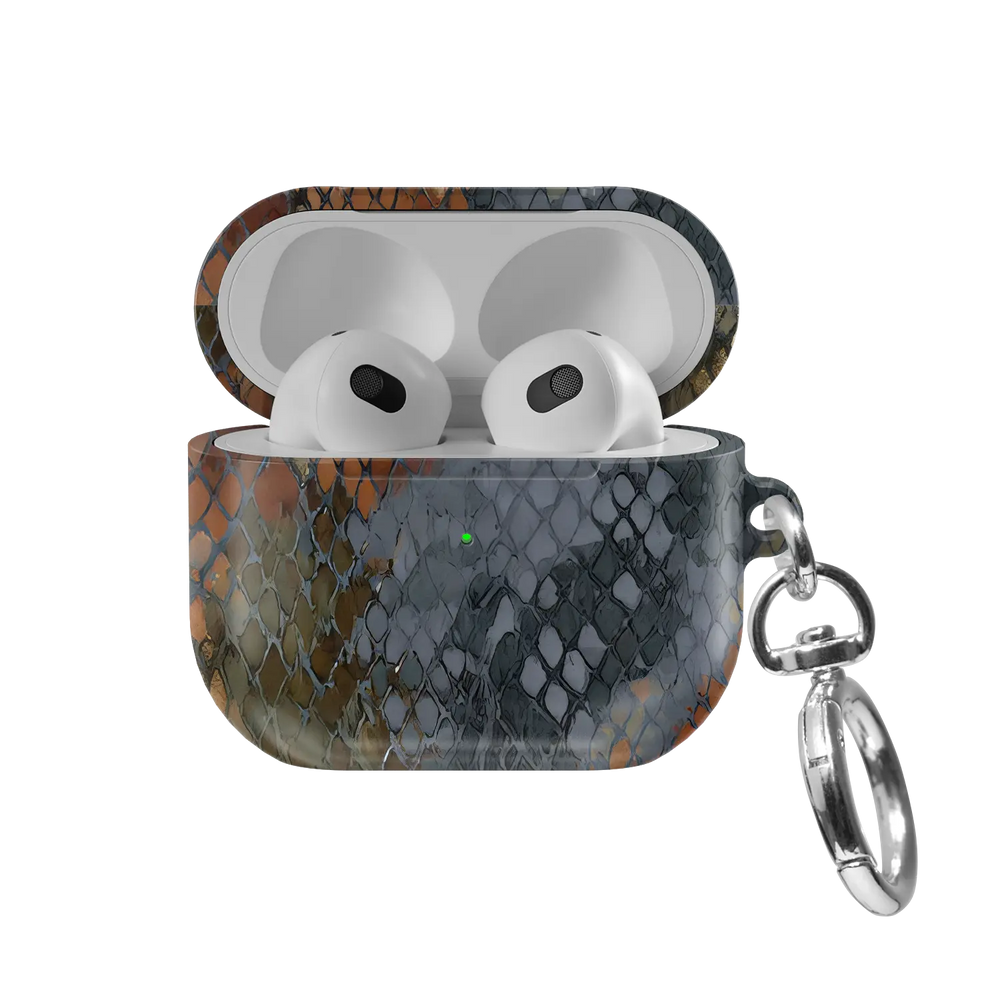 Dragon Scale | Brown Snake Print AirPods Case - front view with open lid