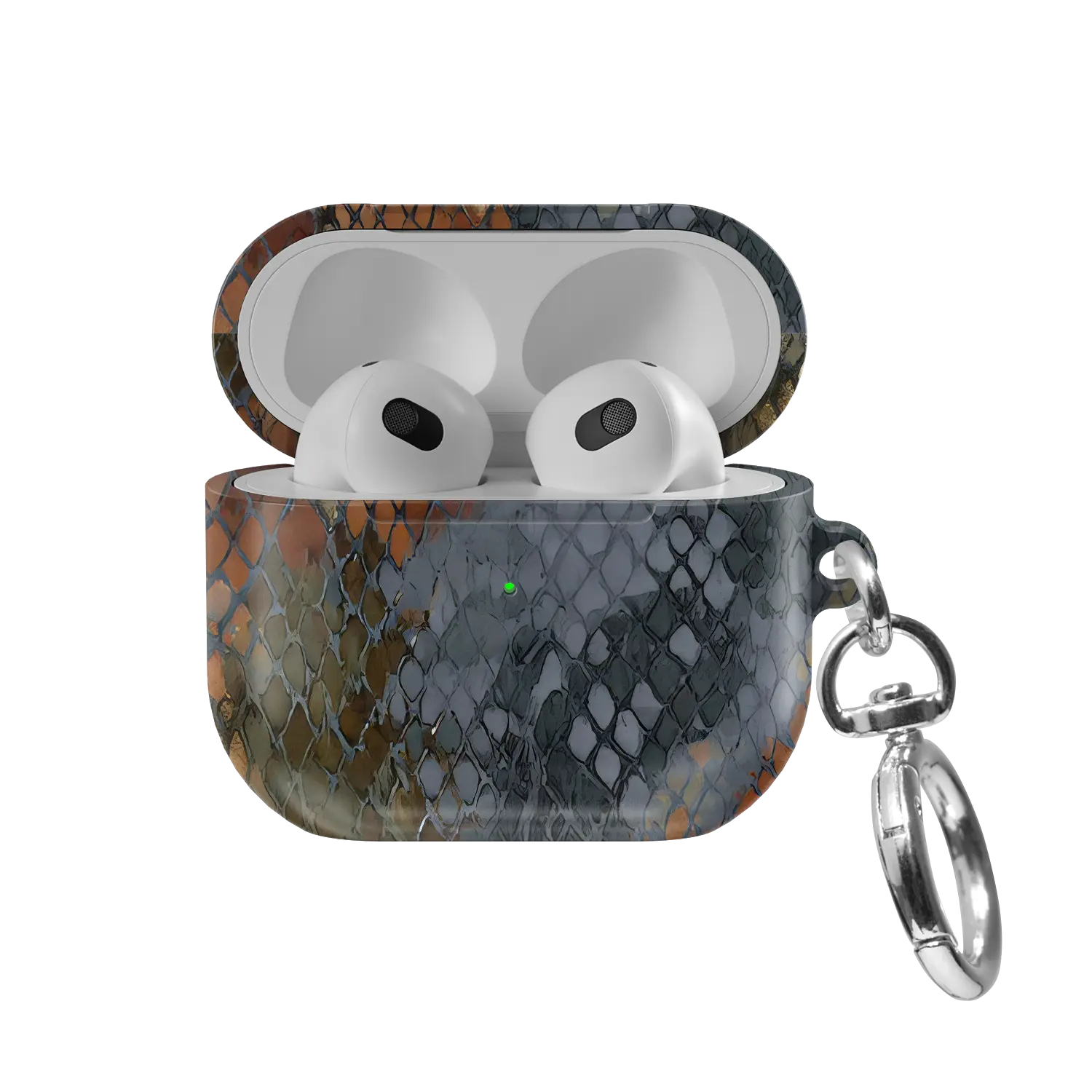 Dragon Scale | Brown Snake Print AirPods Case - front view with open lid