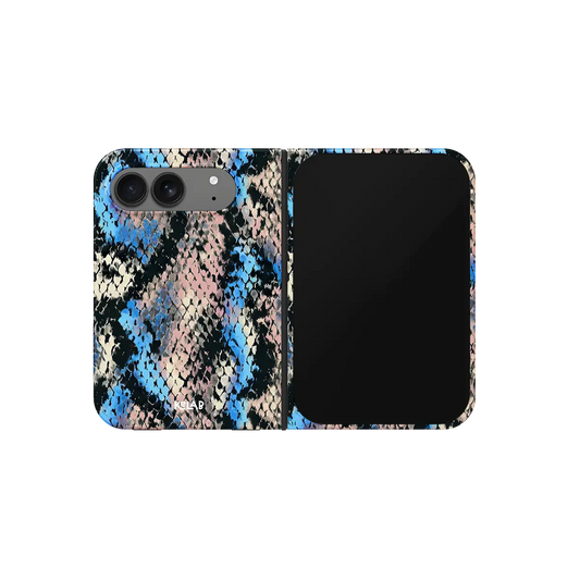 Blue Snakeskin, Cobalt Serpent iPhone 18 Fold Case, unfolded front view