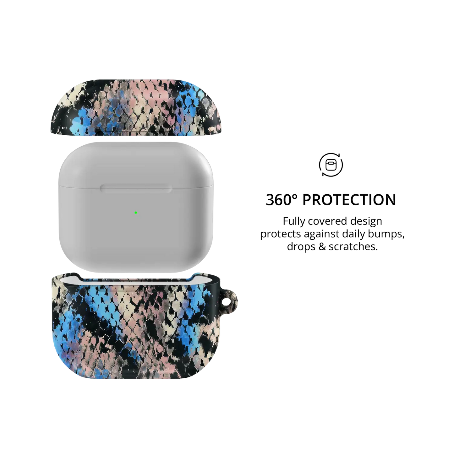 Glacier Coil | Blue Snake Print AirPods Case - 360 degree protection view