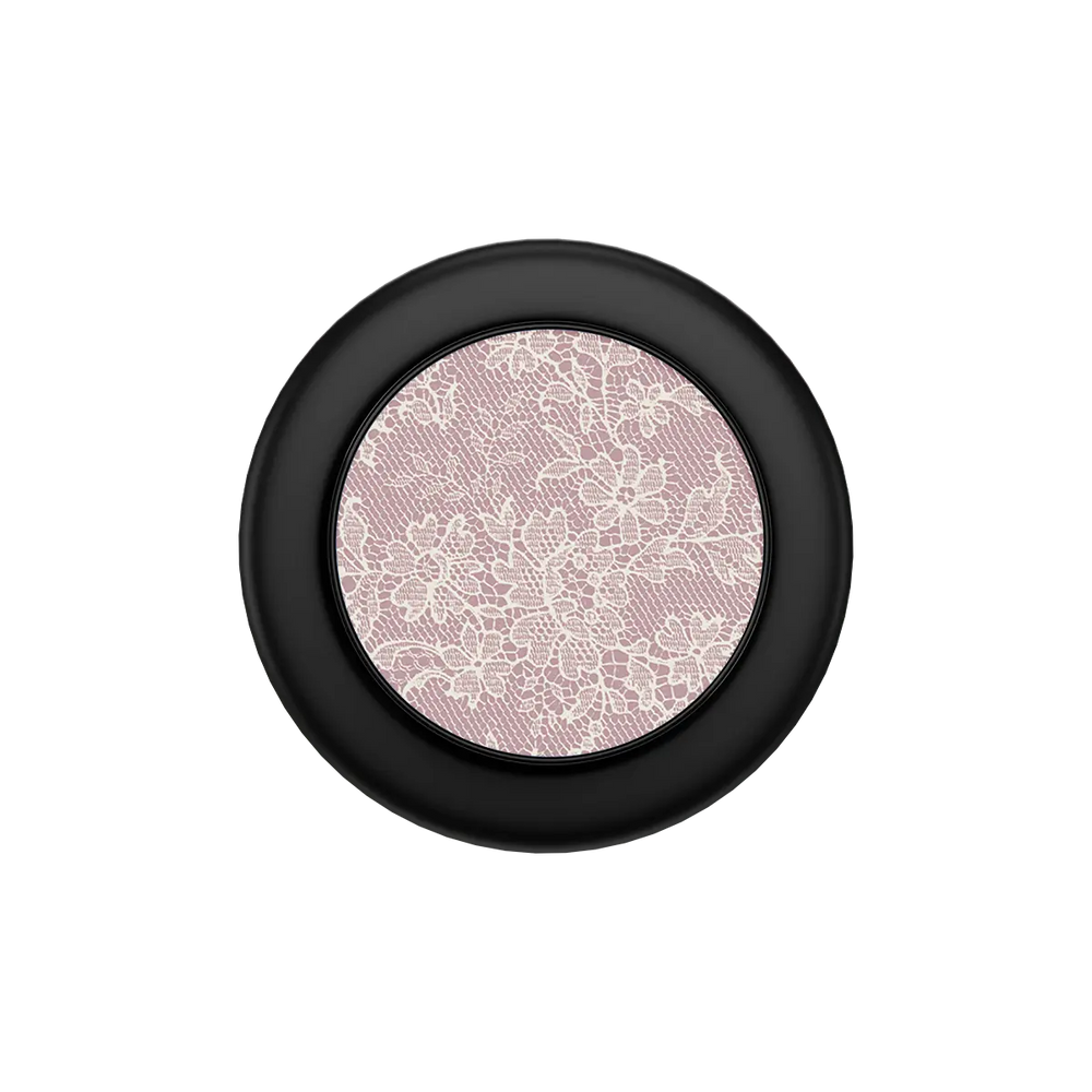 Powder Rose Pink Lace MagSafe phone grip, black grip color, folded flat