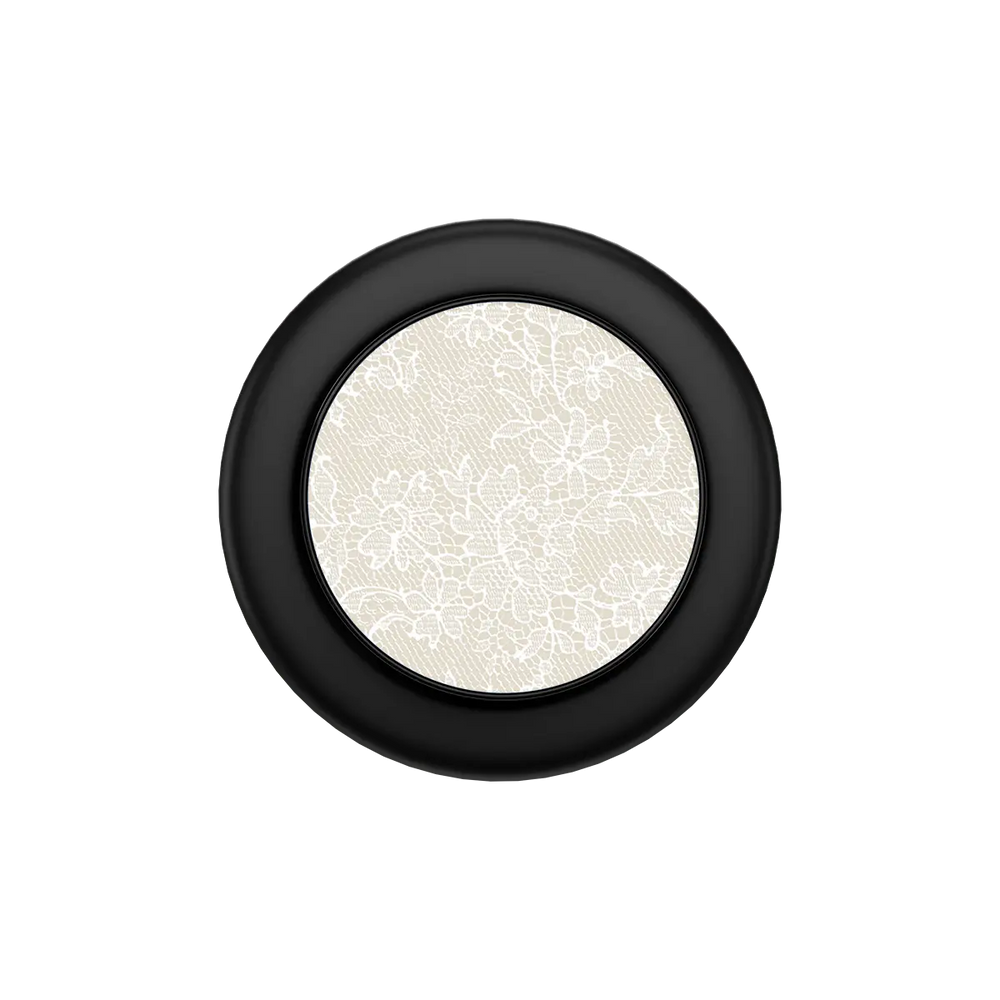 Bone China Ivory Lace MagSafe phone grip, black grip color, folded flat