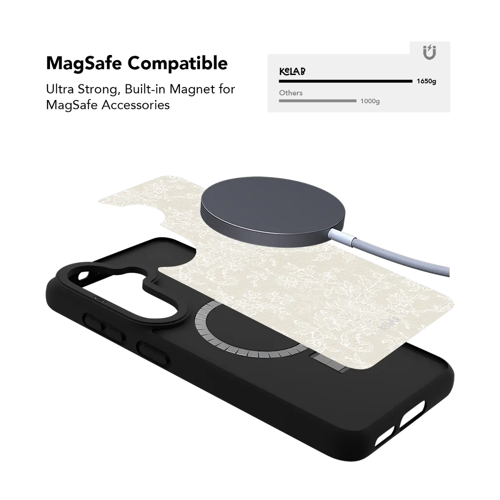 Ivory Lace Samsung Galaxy case, built-in magnetic ring for wireless charging