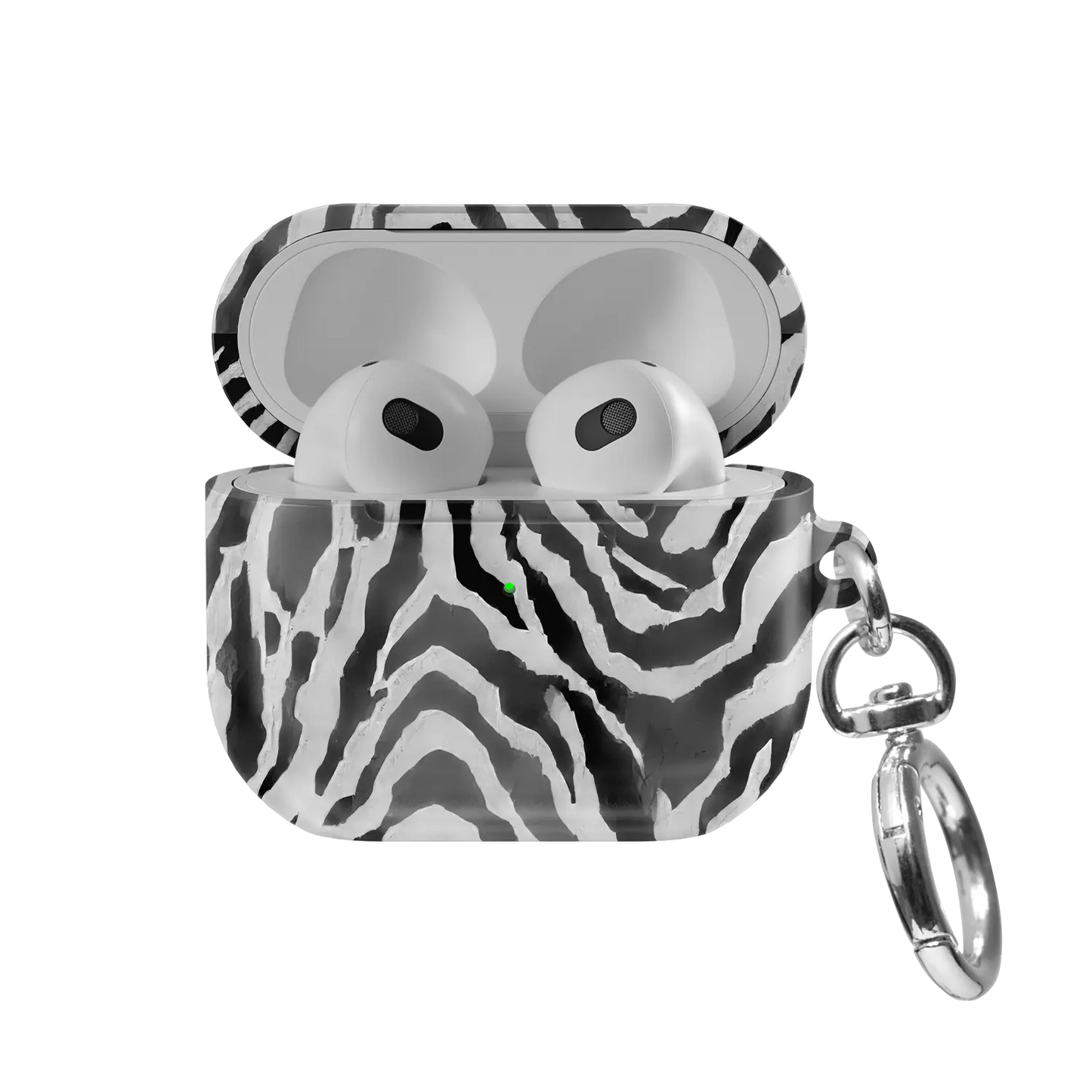 Zebra Crossing | Black & White Zebra Print AirPods Case - front view with open lid