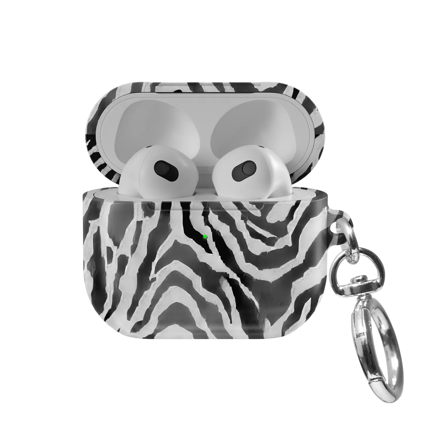 Zebra Crossing | Black & White Zebra Print AirPods Case - front view with open lid