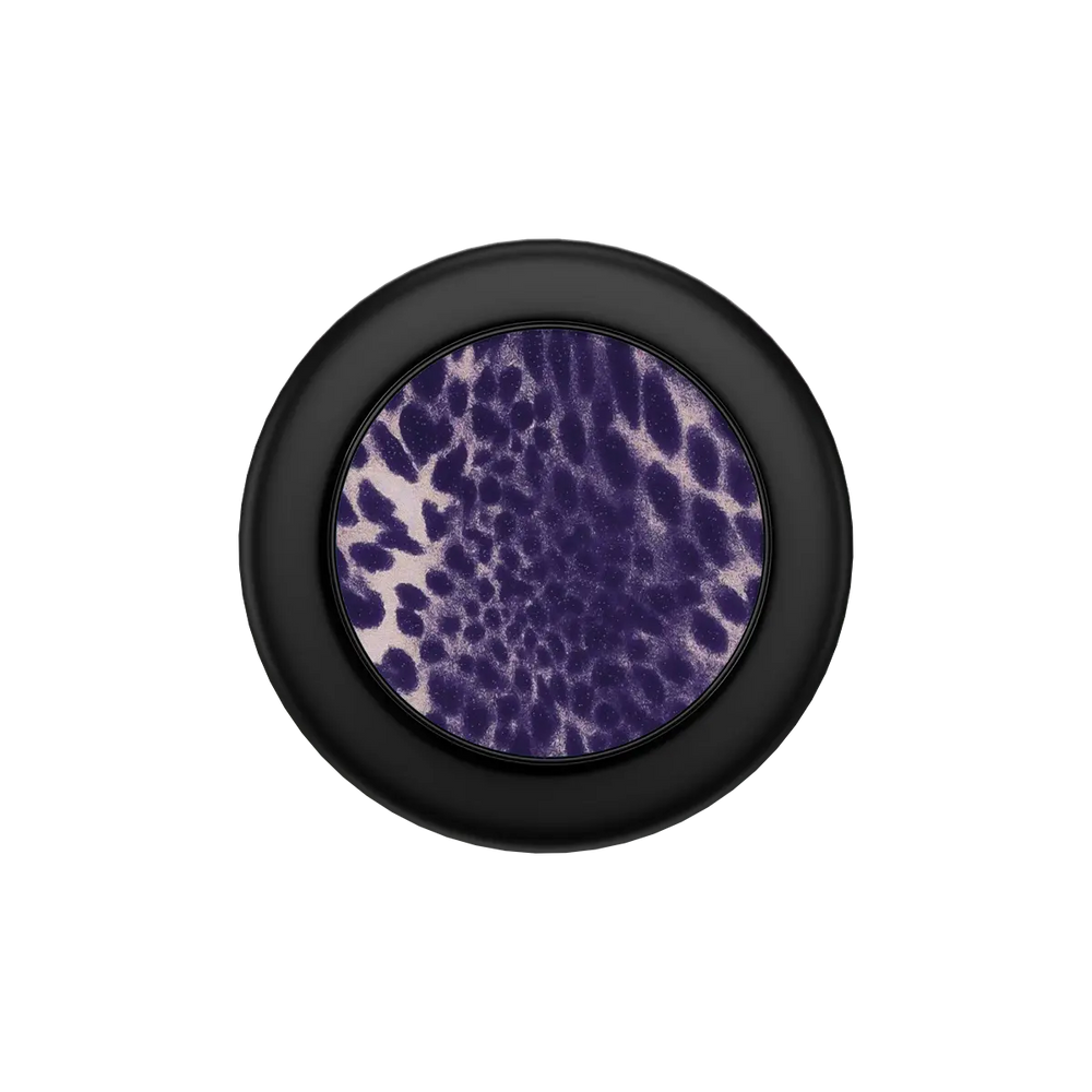 Wild Plum Purple Cheetah Print MagSafe phone grip, black grip color, folded flat
