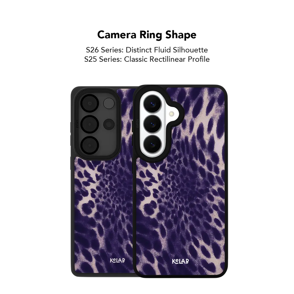 Purple Cheetah Print Samsung Galaxy case, close-up of the camera ring cutout