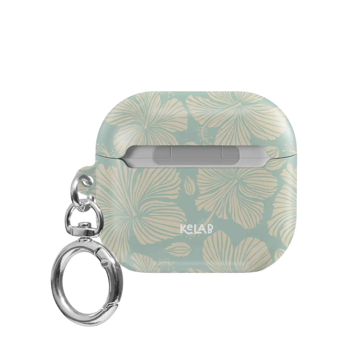 Island Mist | Green Hibiscus Floral AirPods Case - back view