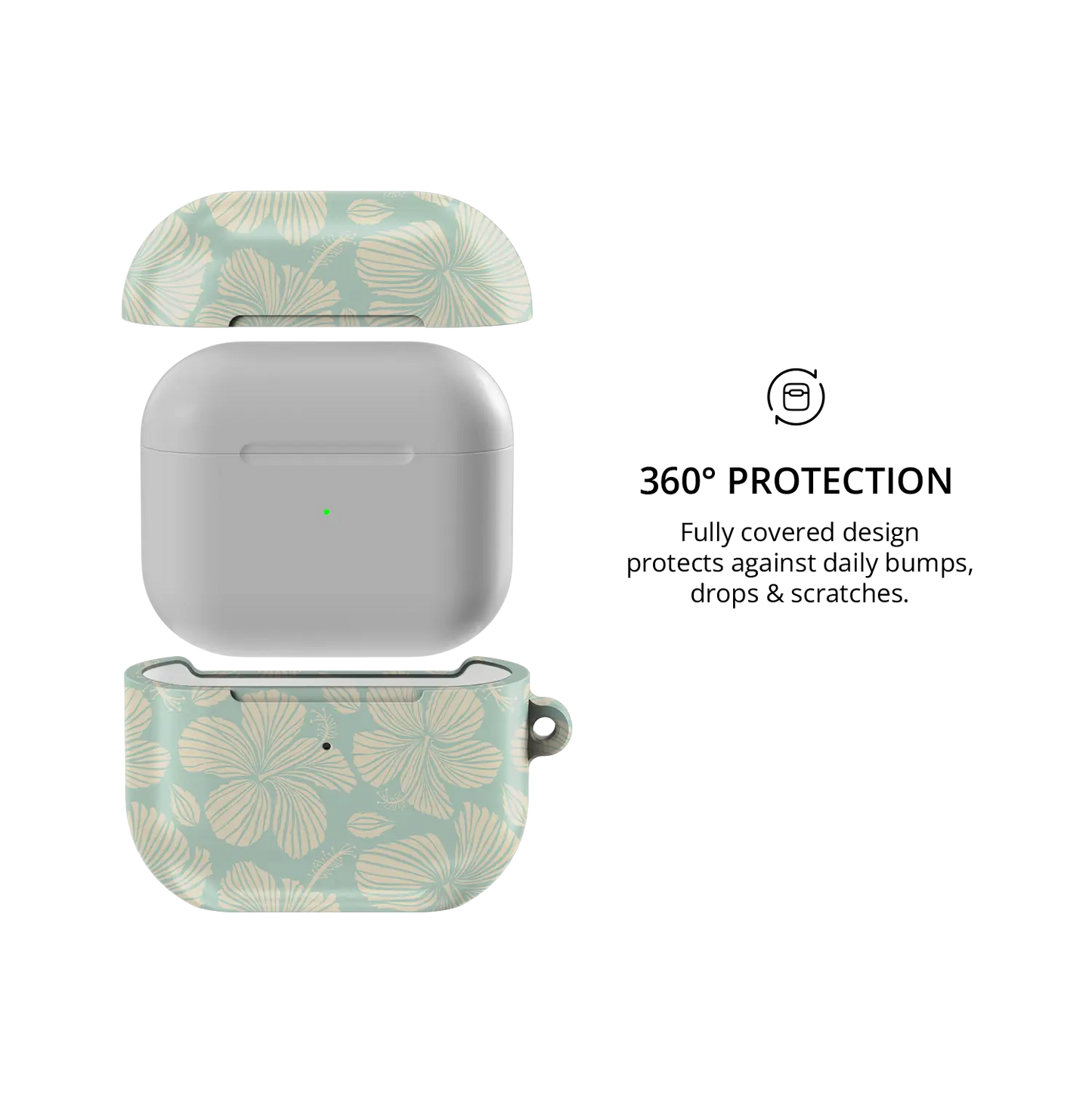 Island Mist | Green Hibiscus Floral AirPods Case - 360 degree protection view