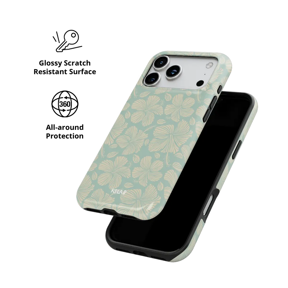Island Mist green hibiscus floral iPhone case - tough - scratch resistant all around protection