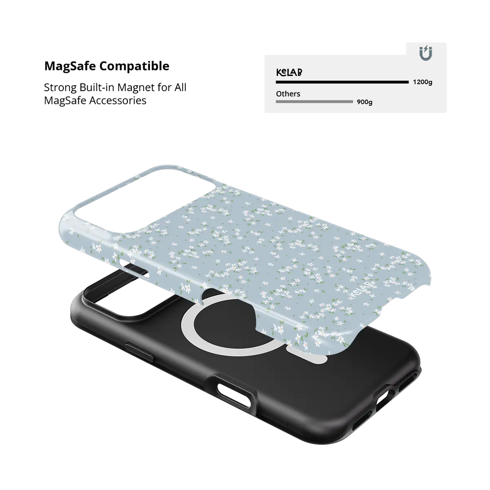 Whisper Bloom blue ditsy floral iPhone case - tough - MagSafe compatible magnet strength