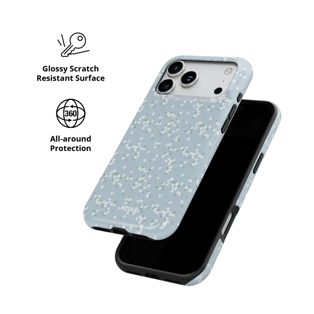 Whisper Bloom blue ditsy floral iPhone case - tough - scratch resistant all around protection