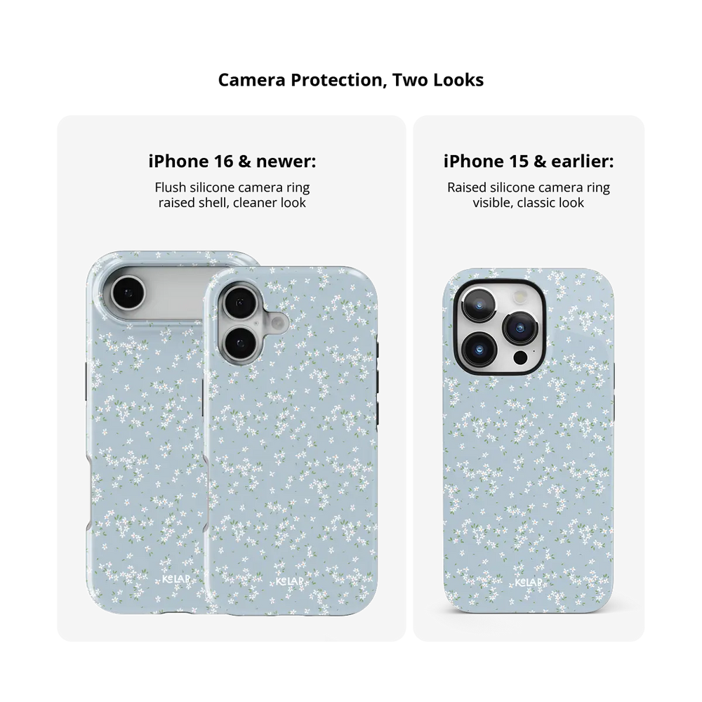 Whisper Bloom blue ditsy floral iPhone case - tough - camera protection model comparison