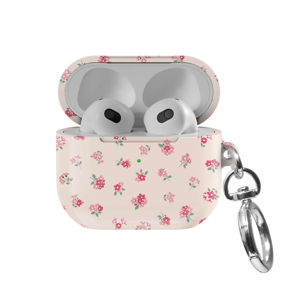 Petal Crush | Pink Rose Ditsy Floral AirPods Case - front view with open lid