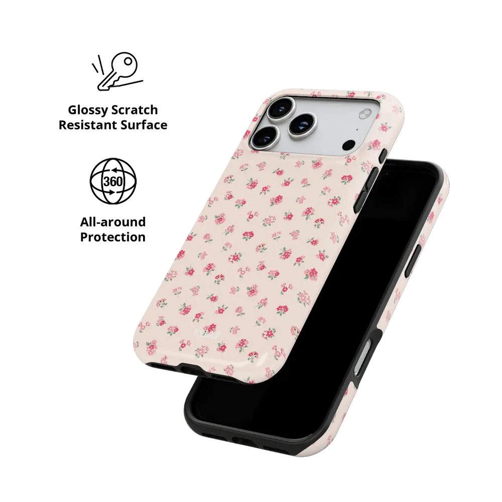 Petal Crush pink rose ditsy floral iPhone case - tough - scratch resistant all around protection