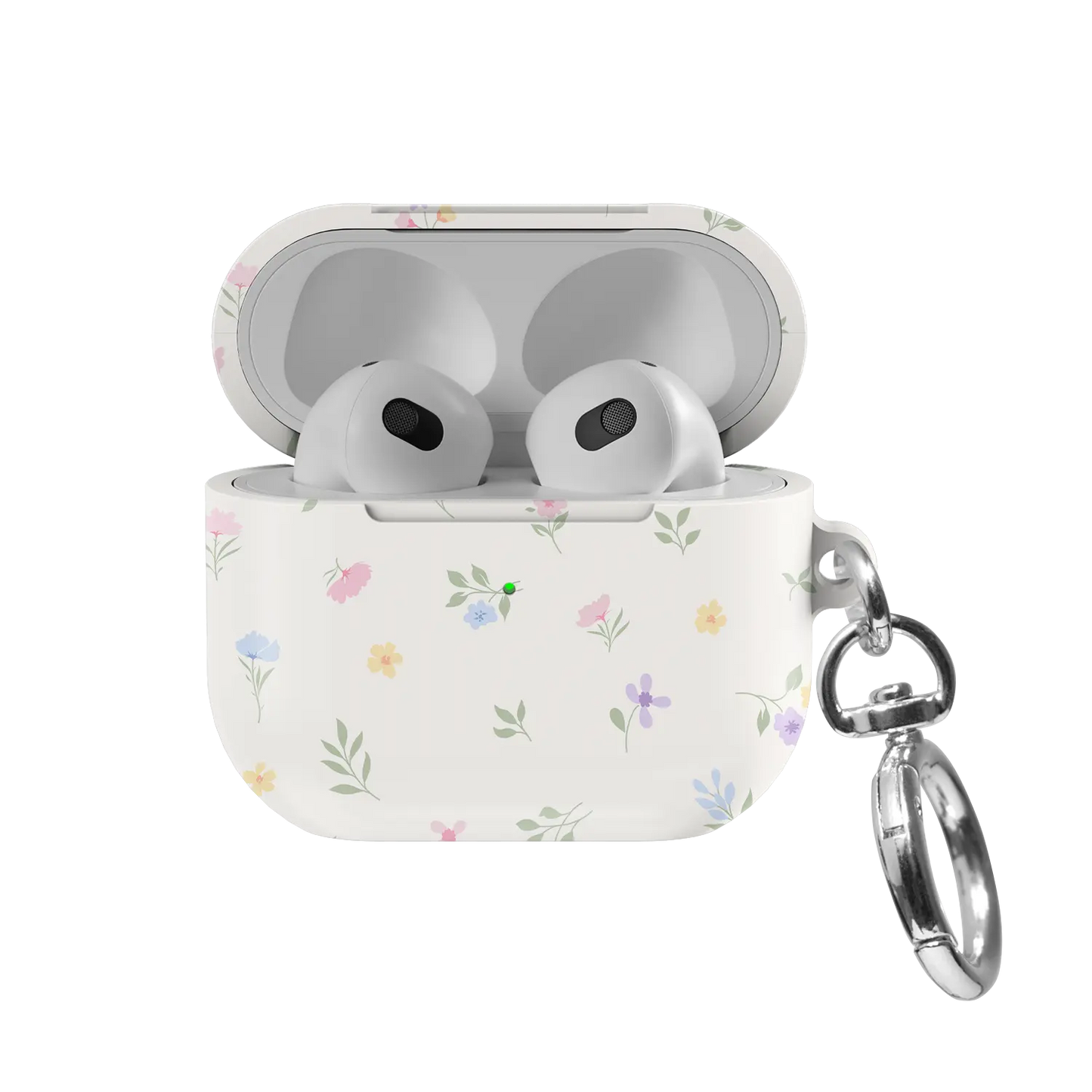Meadow Spell | Pastel Watercolor Ditsy Floral AirPods Case - front view with open lid