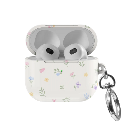 Meadow Spell | Pastel Watercolor Ditsy Floral AirPods Case - front view with open lid