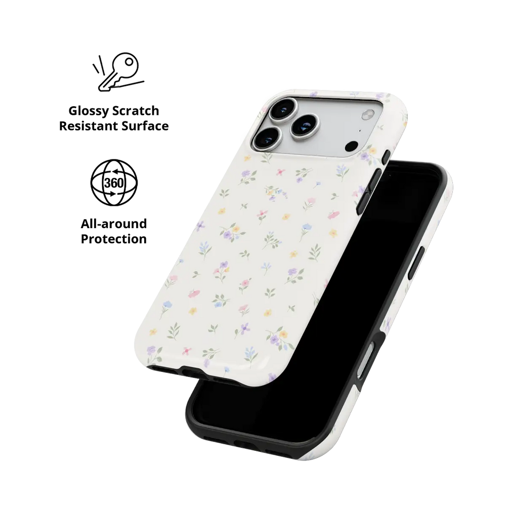 Meadow Spell pastel watercolor ditsy floral iPhone case - tough - scratch resistant all around protection