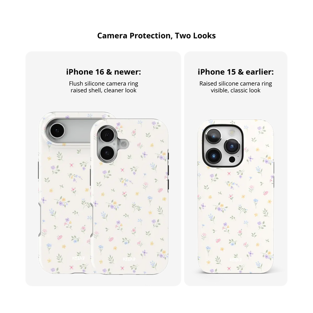 Meadow Spell pastel watercolor ditsy floral iPhone case - tough - camera protection model comparison