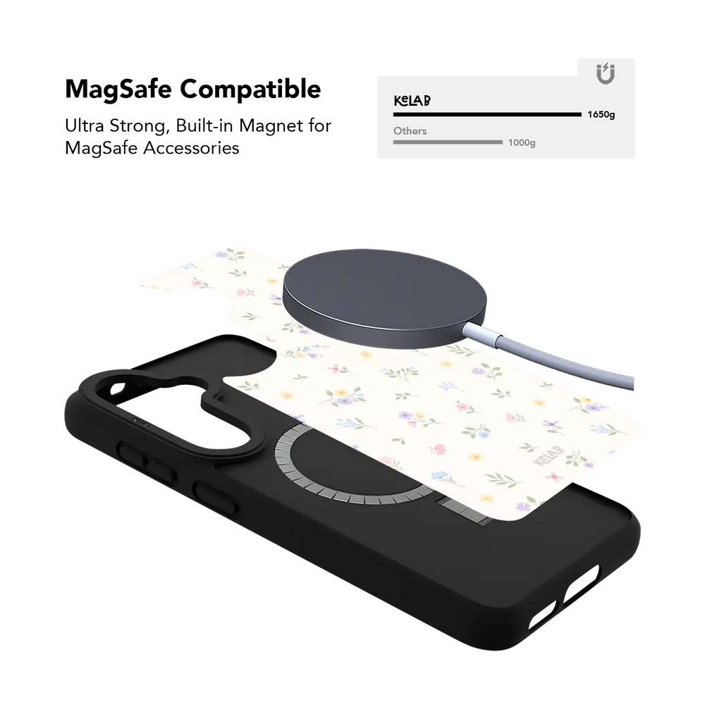 Pastel Watercolor Ditsy Floral Samsung Galaxy case, built-in magnetic ring for wireless charging