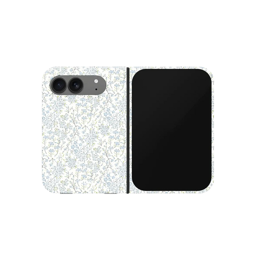 Blue Ditsy Floral, Liberty Print Dense iPhone 18 Fold Case, unfolded front view