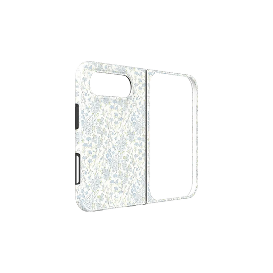 Blue Ditsy Floral, Liberty Print Dense iPhone 18 Fold Case, unfolded side view showing the hinge