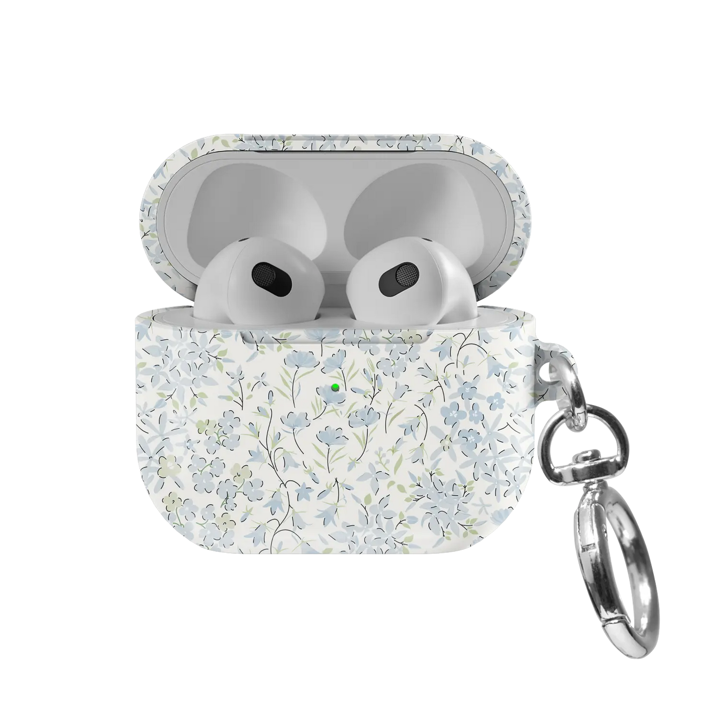 Forget Me Soft | Blue Ditsy Floral AirPods Case - front view with open lid