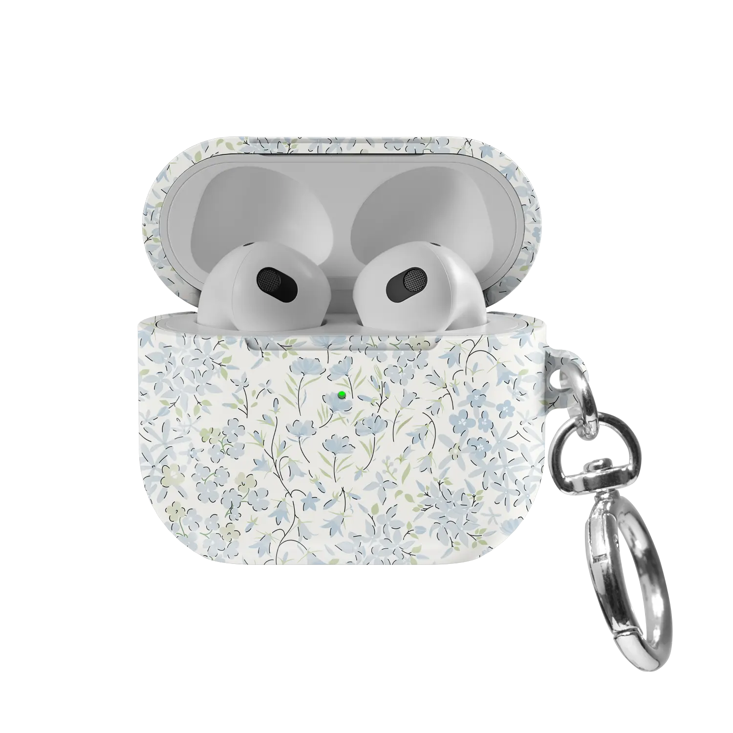 Forget Me Soft | Blue Ditsy Floral AirPods Case - front view with open lid