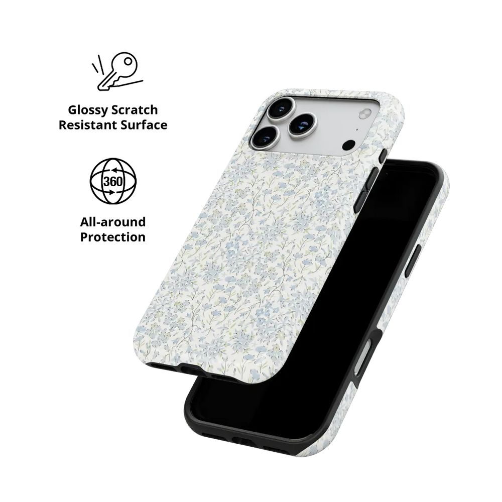 Forget Me Soft blue dense floral iPhone case - tough - scratch resistant all around protection