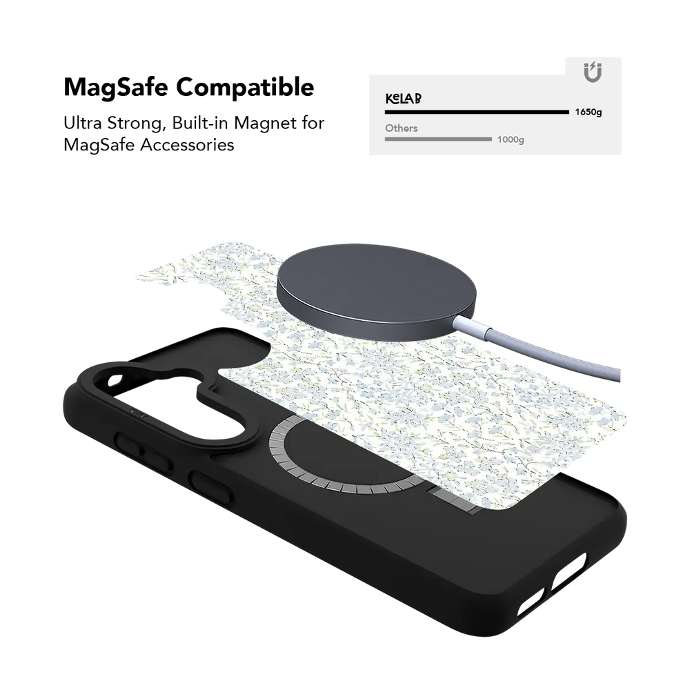 Blue Dense Floral Samsung Galaxy case, built-in magnetic ring for wireless charging