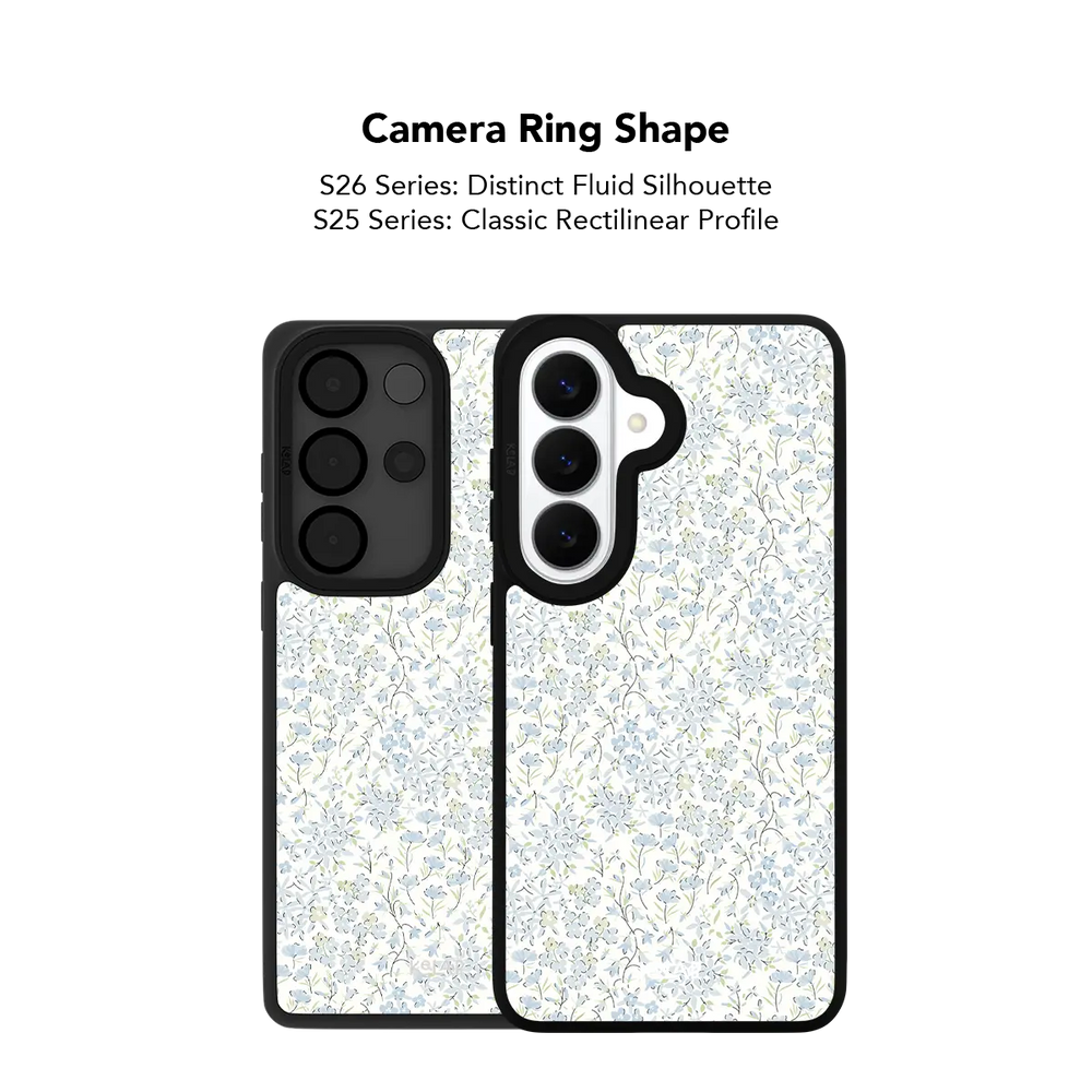Blue Dense Floral Samsung Galaxy case, close-up of the camera ring cutout