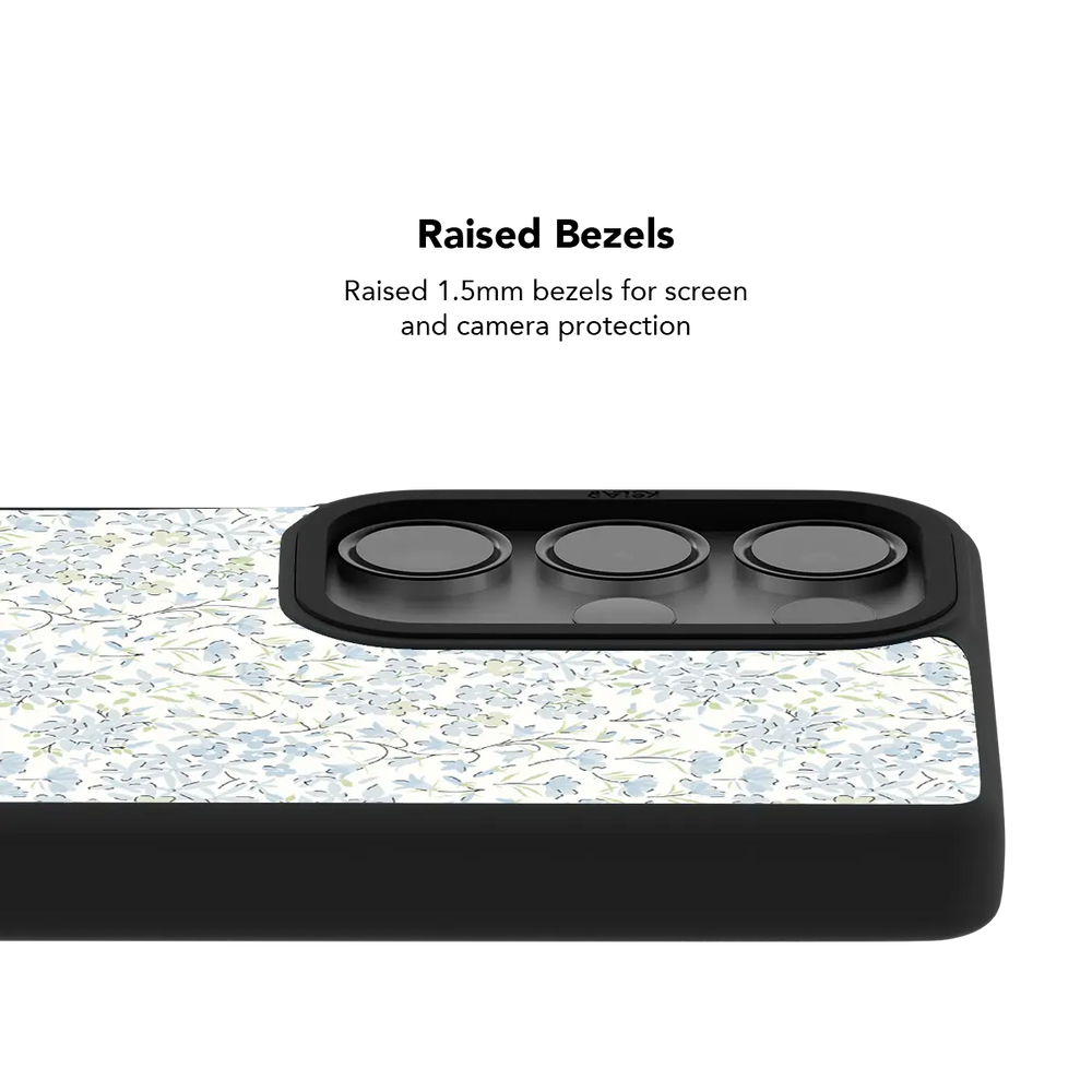 Blue Dense Floral Samsung Galaxy case, raised bezel offering extra camera protection
