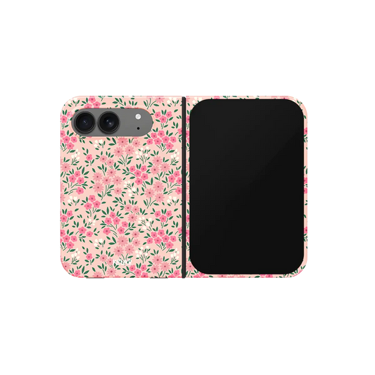 Pink Ditsy Floral, Maximalist Garden iPhone 18 Fold Case, unfolded front view