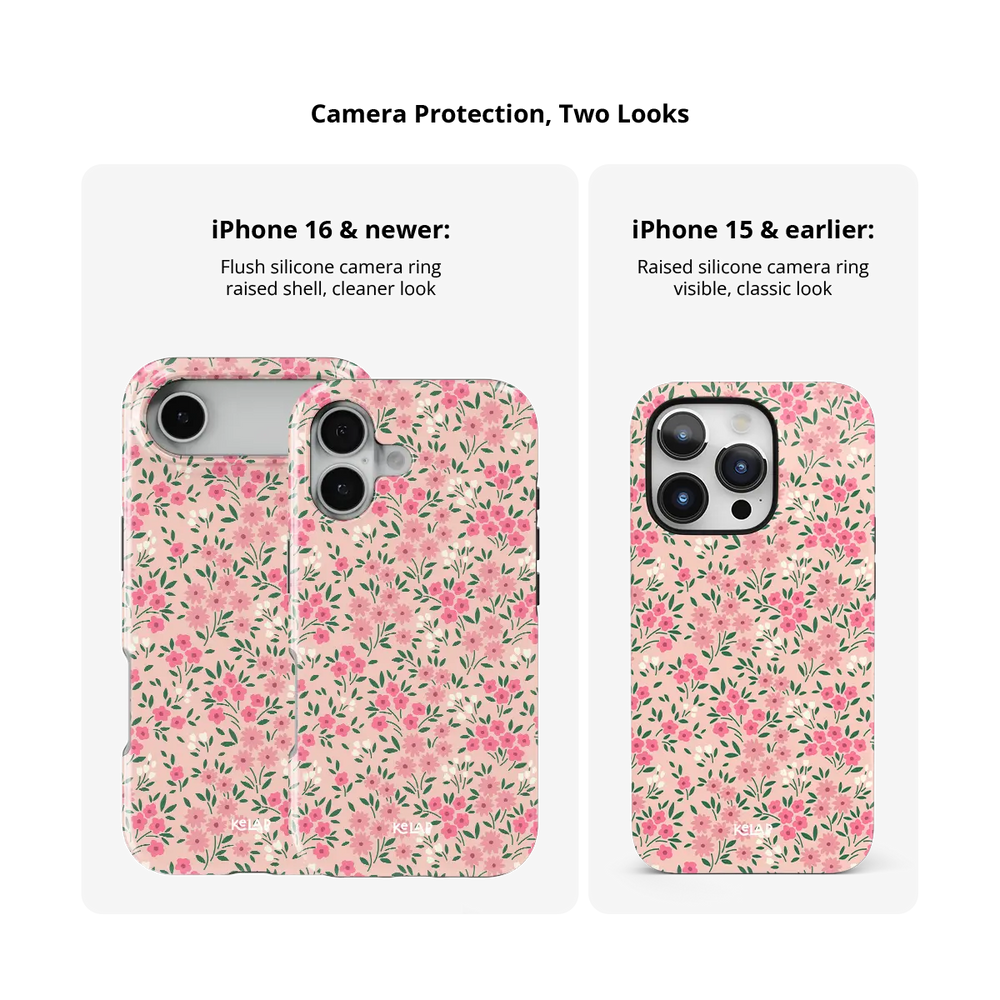 Garden Flush pink garden floral iPhone case - tough - camera protection model comparison