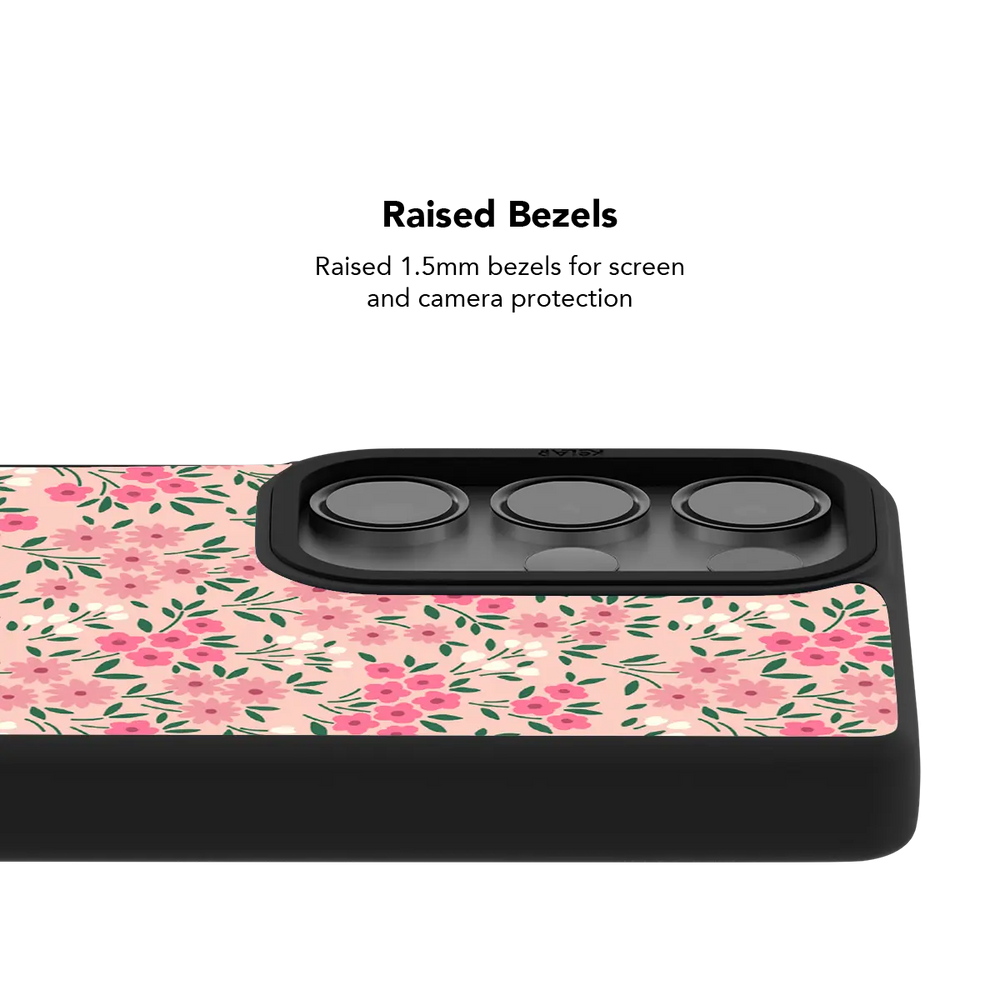 Pink Garden Floral Samsung Galaxy case, raised bezel offering extra camera protection