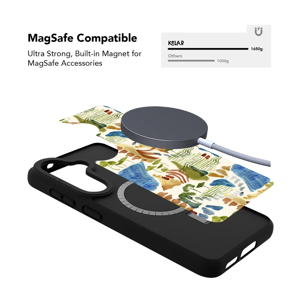 Watercolor Landscape Art Samsung Galaxy case, built-in magnetic ring for wireless charging