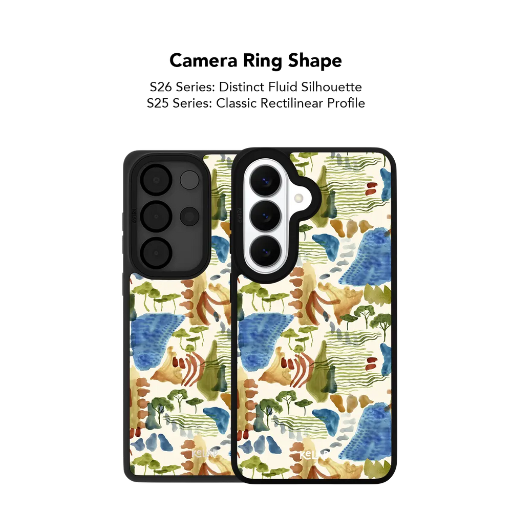 Watercolor Landscape Art Samsung Galaxy case, close-up of the camera ring cutout