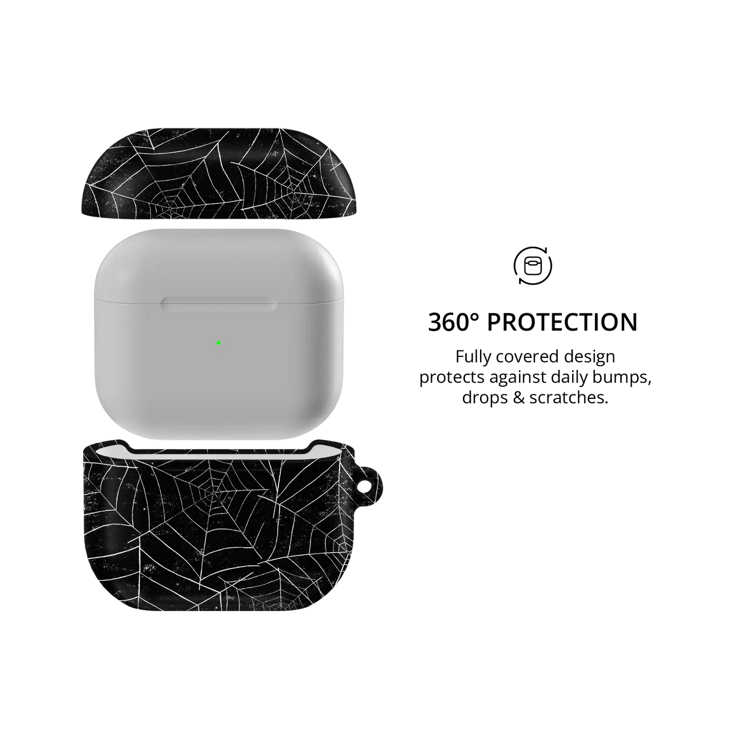 Black Spider Web AirPods Case, 360-degree protective coverage