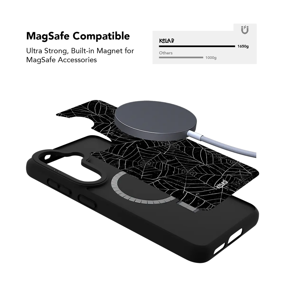 Black Spider Web Samsung Galaxy case, built-in magnetic ring for wireless charging