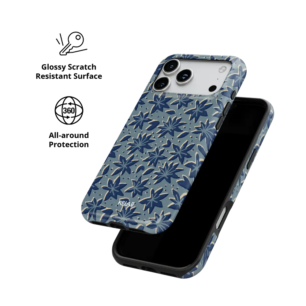 slate blue thistle floral print iPhone case in Tough finish – all-around scratch-resistant protective shell