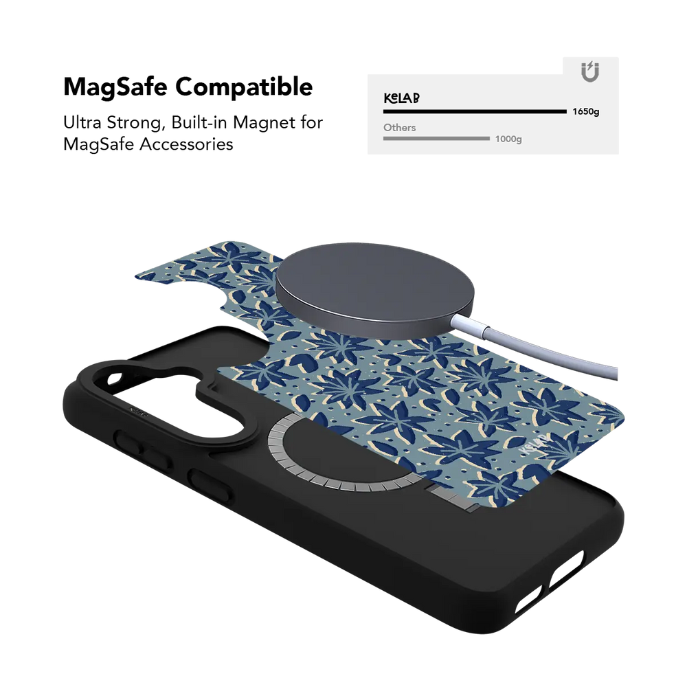 slate blue thistle floral print Samsung Galaxy phone case, Bold finish – close-up of the built-in MagSafe-compatible magnet ring