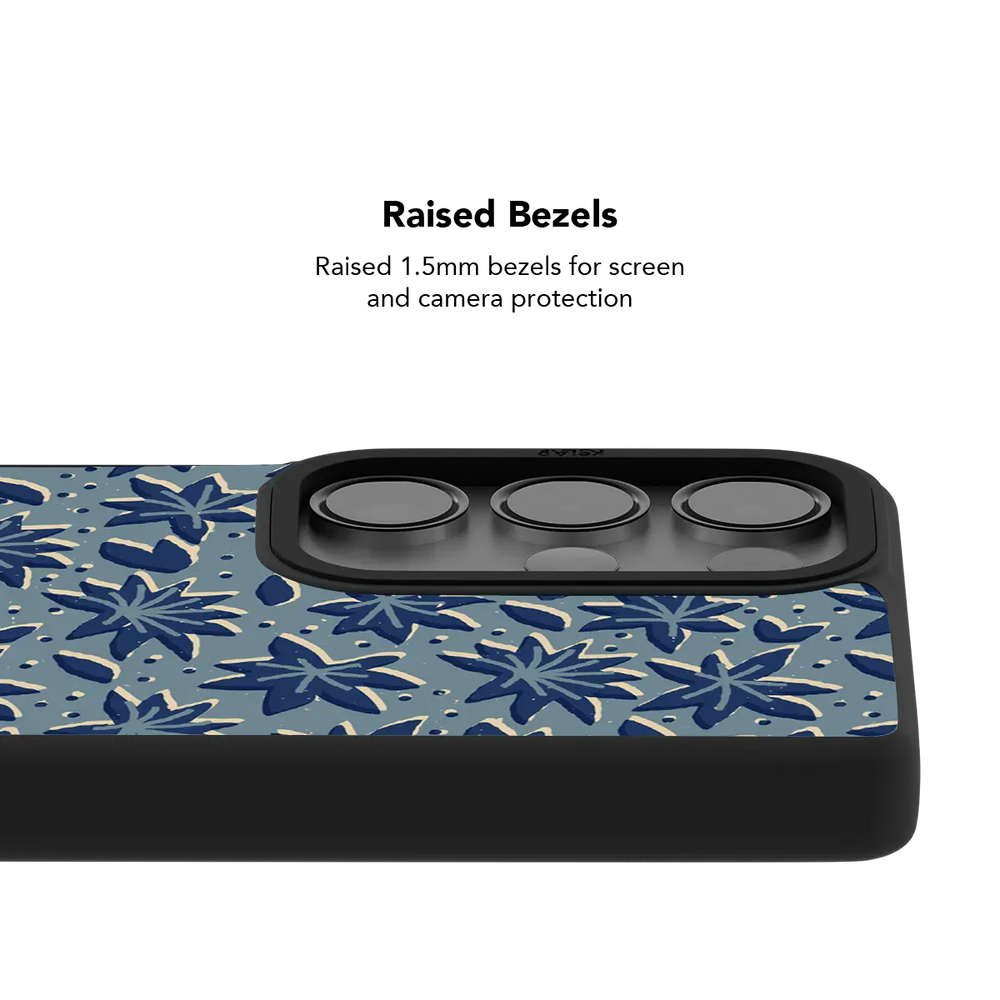 slate blue thistle floral print Samsung Galaxy phone case, Bold finish – raised bezel with camera protection