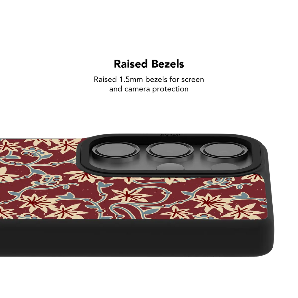 burgundy vine floral print Samsung Galaxy phone case, Bold finish – raised bezel with camera protection