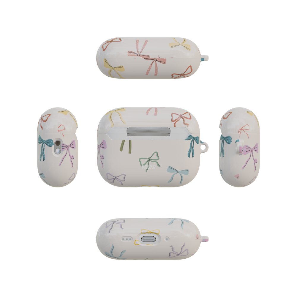 Ivory Bow airpods pro case back and four sides flat lay view