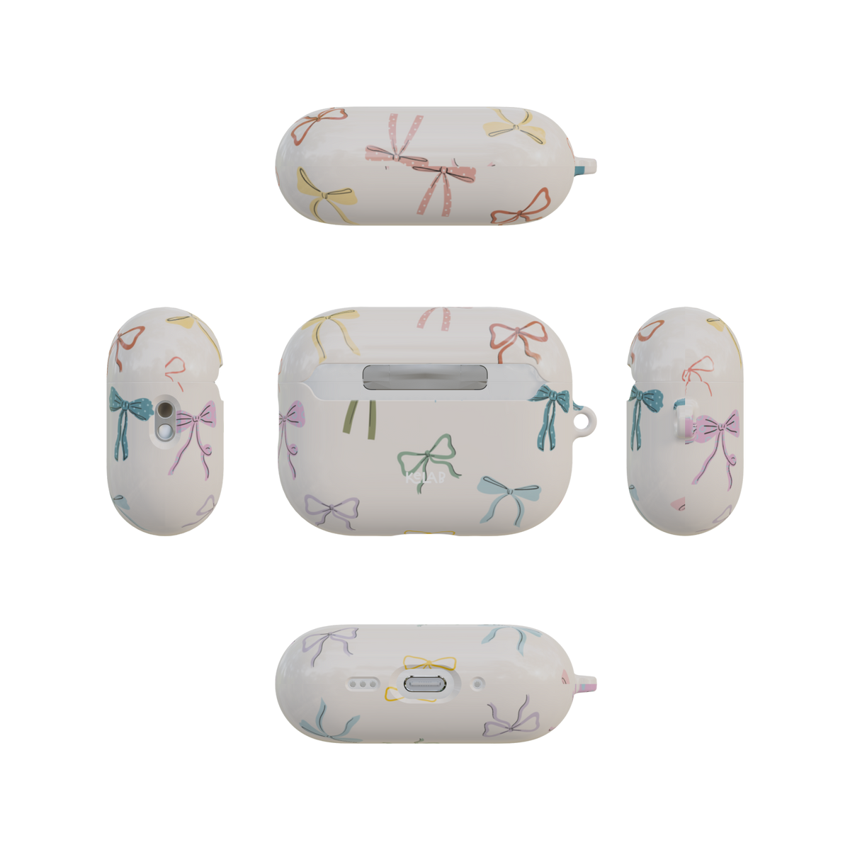 Ivory Bow airpods pro case back and four sides flat lay view