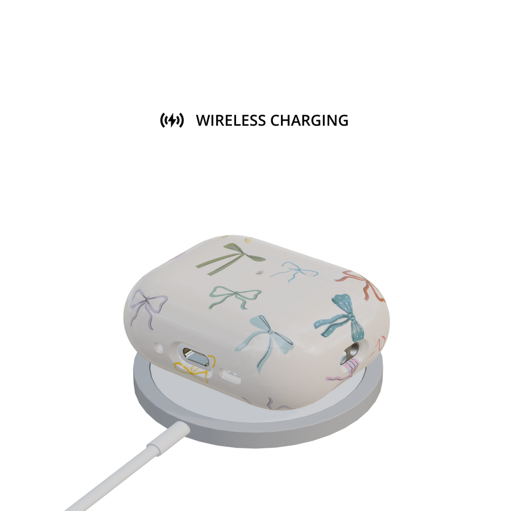 Ivory Bow airpods pro case on wireless charger wireless charging compatible
