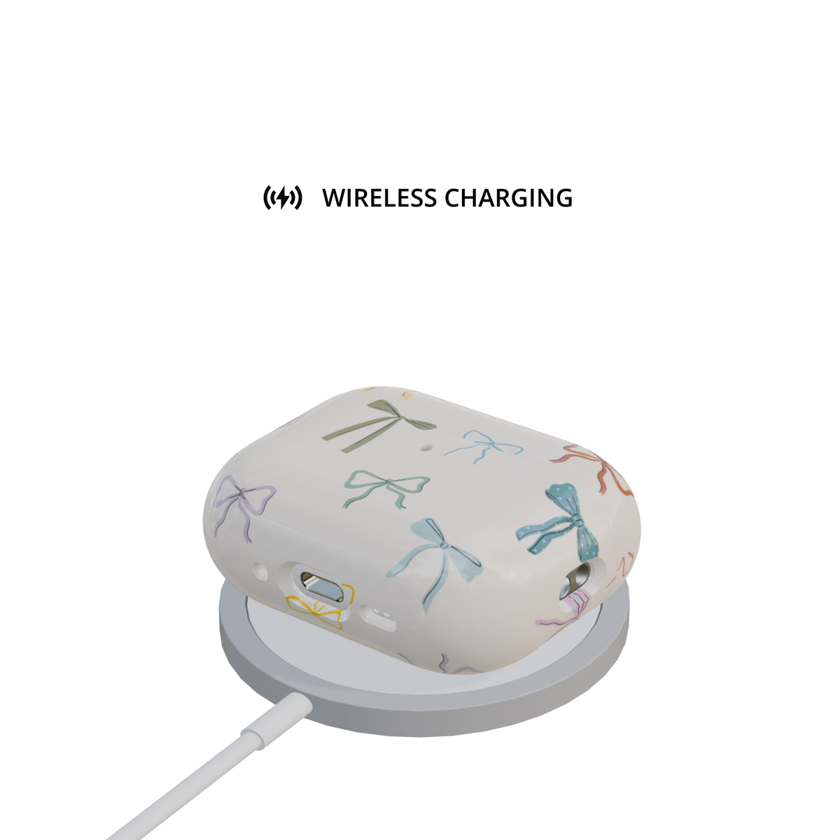 Ivory Bow airpods pro case on wireless charger wireless charging compatible