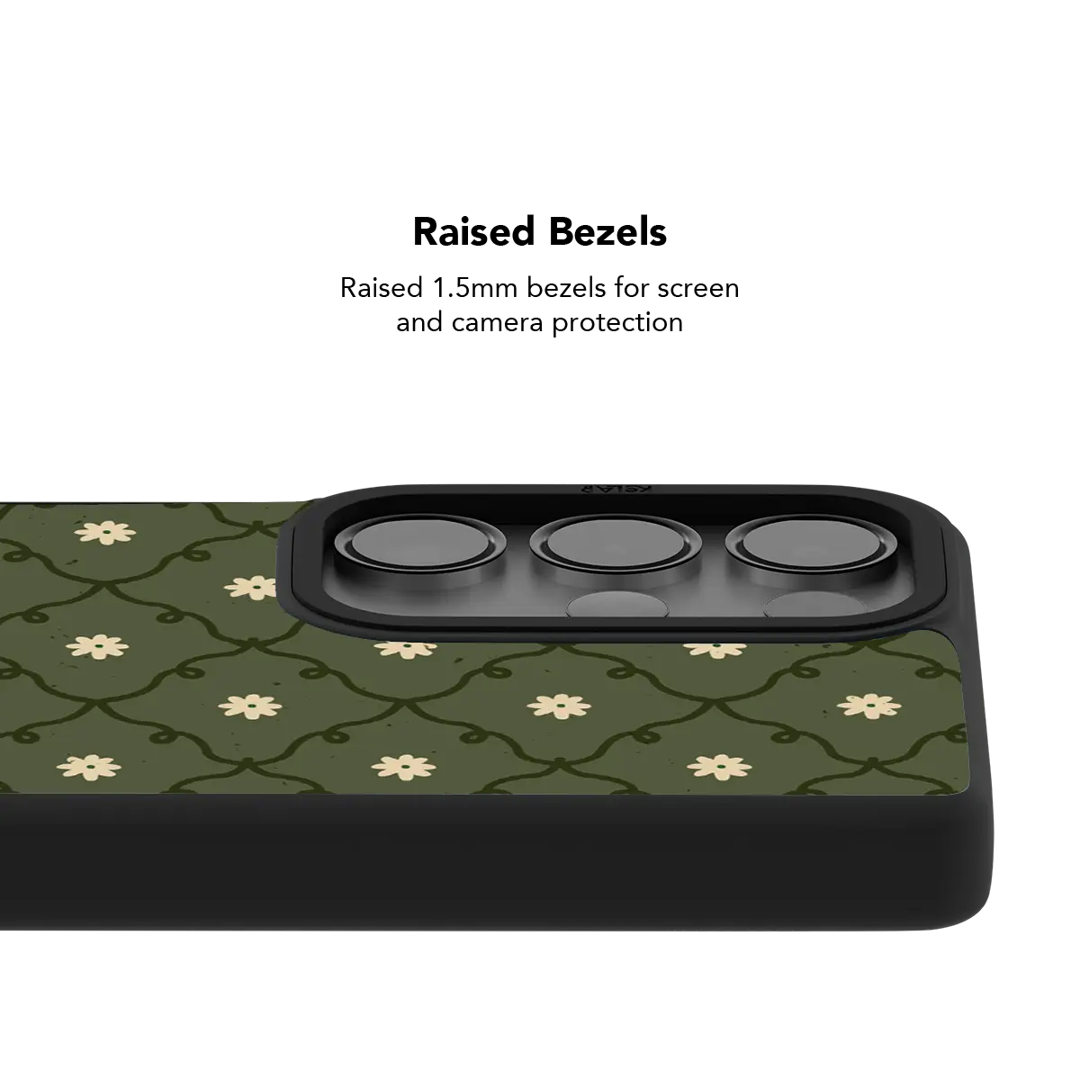 moss green daisy trellis floral print Samsung Galaxy phone case, Bold finish – raised bezel with camera protection
