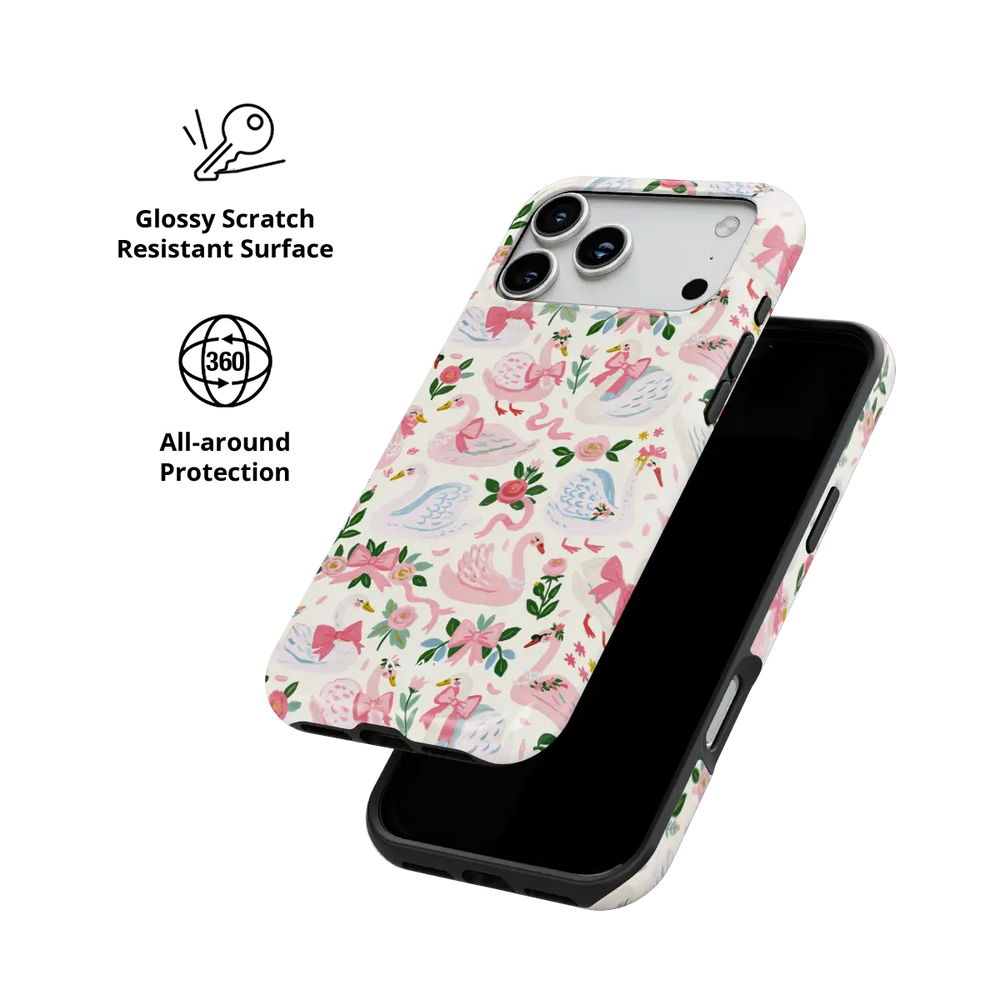 Pink Swan iPhone case — Tough, scratch resistant polycarbonate shell protection detail